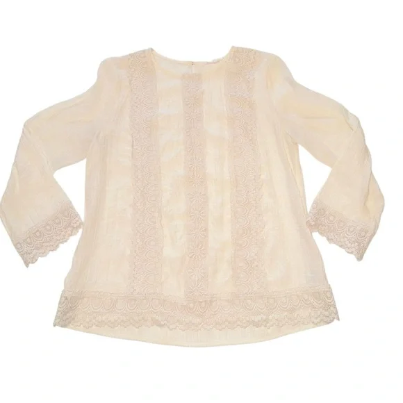 FSL + Apparel Ivory Lace Trim Boho Blouse Sz L Cottagecore Romantic Rayon Top - Picture 5 of 11